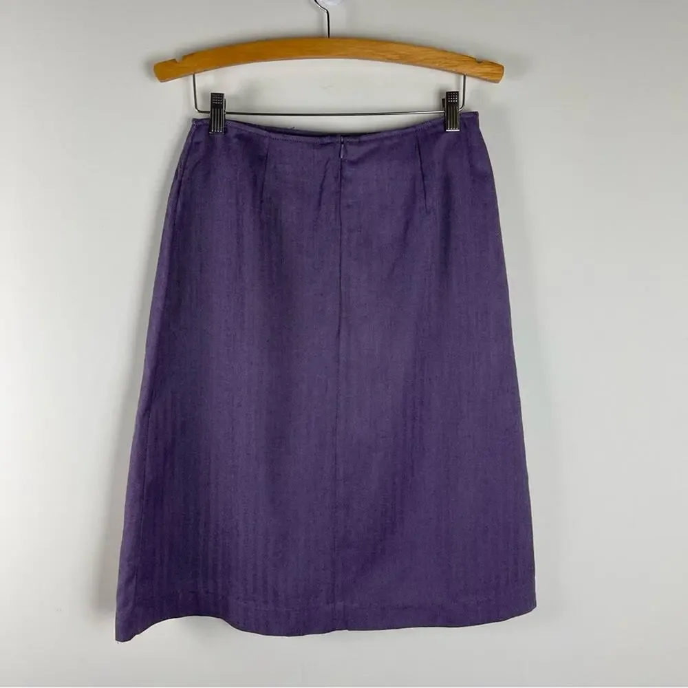 Vintage purple wool floral embroidered cottagecore herringbone midi skirt